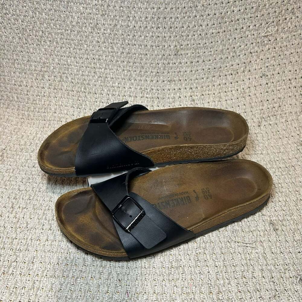Birkenstock Black Madrid Birko-Flor One-Strap Sandals, Women’s 9 Men’s 7